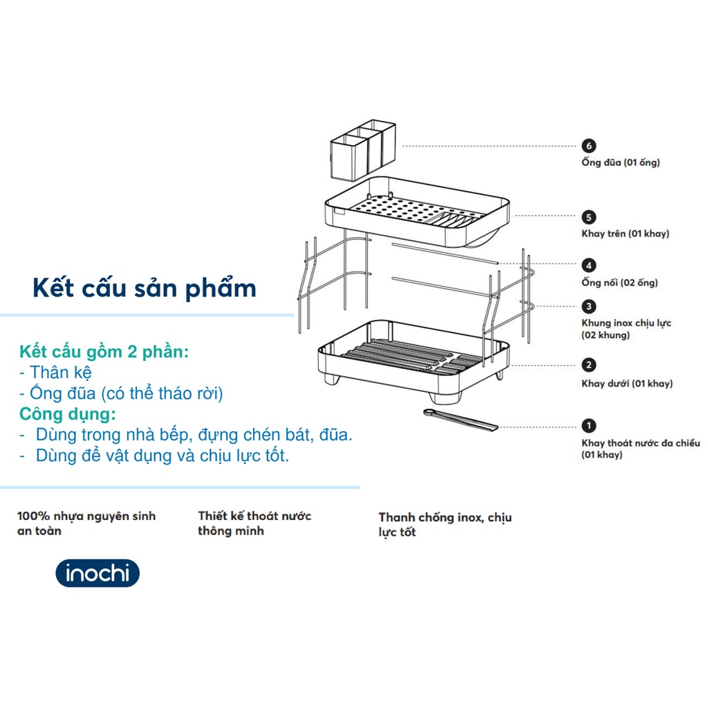 Kệ Đựng Chén Bát Dĩa Tokyo INOCHI 2 Tầng - Giá Để Bát Đũa Trên Bồn Rửa, Kệ Để Đồ Nhà Bếp Chịu Lực Tốt