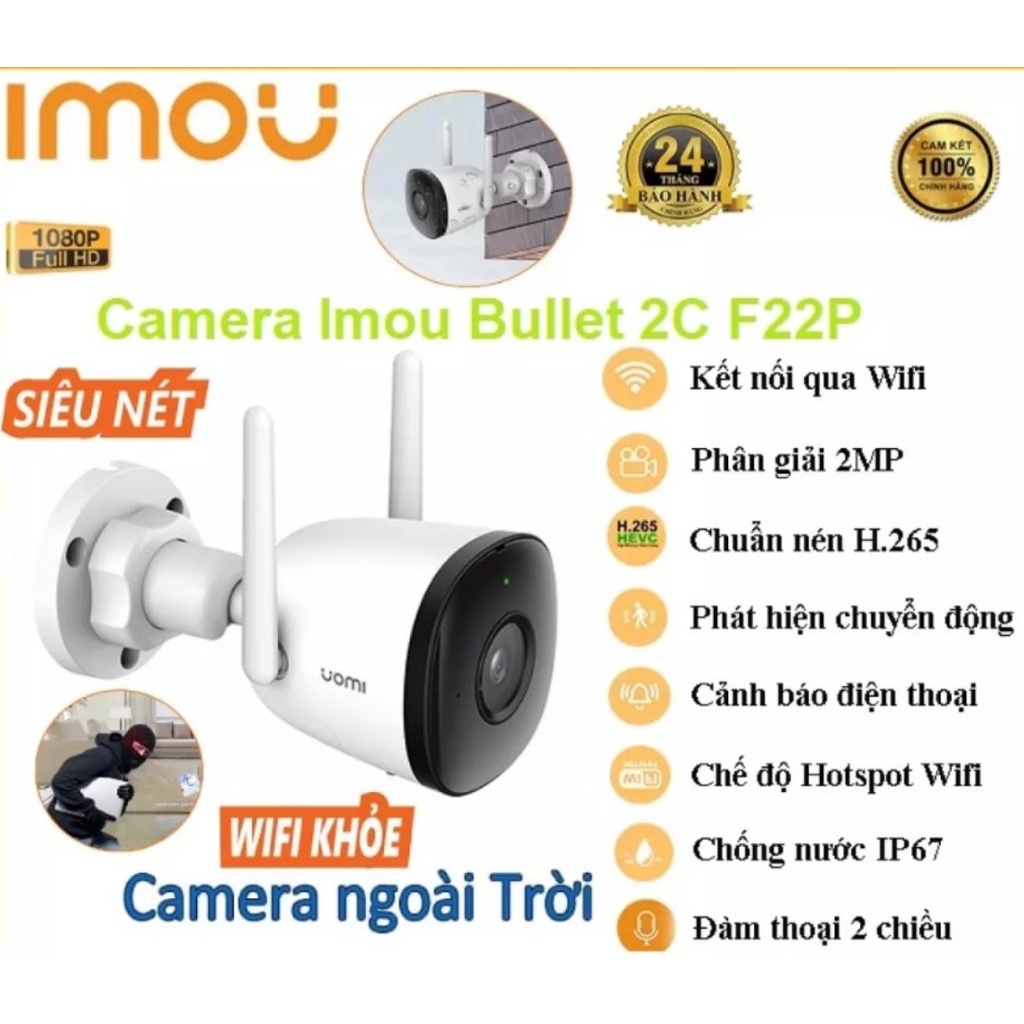 Camera IP Giám Sát IMOU F22P 2.0MP, ngoài trời chống nước. chính hãng Fullbox 100%
