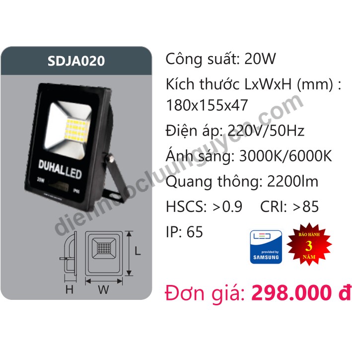 ĐÈN PHA LED 20W DUHAL SDJD020