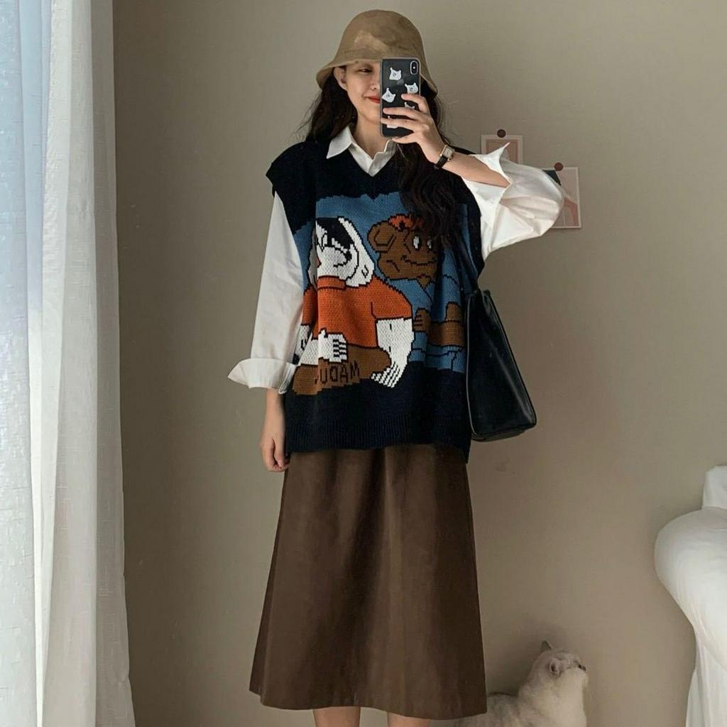 new korean college stitching vest