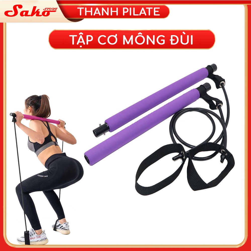 Thanh tập cơ Mông Đùi pilates bar SAKO Sport có dây kháng lực, dụng cụ tập toàn thân cao cấp