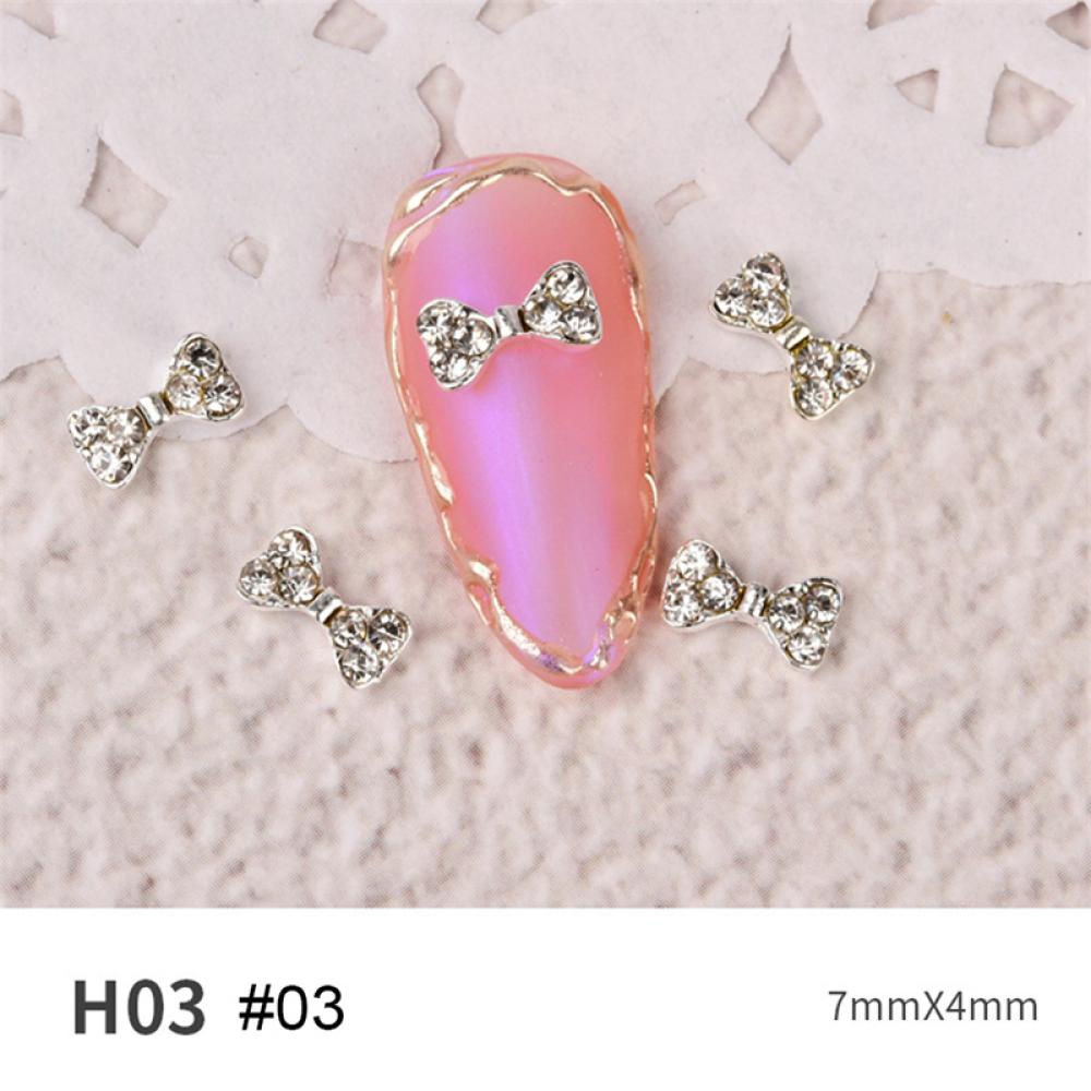 Hộp Phụ Kiện Trang Trí Móng Tay Hình Nơ Đính Đá Ngọc Trai Và Kim Cương Giả D1N1