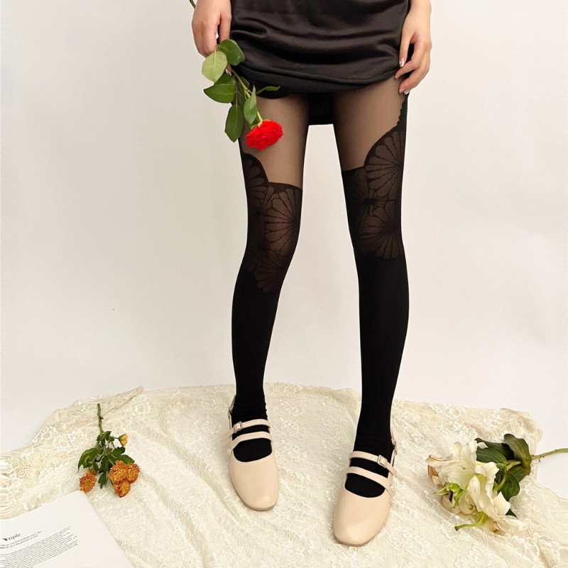 Youyo Mock Vớ Dây Đai Nịt Bít Tất Giả In Hoa Cho Nữ W