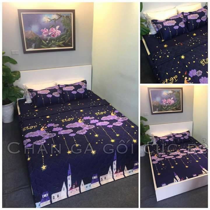 Bộ drap giường cotton lụa cao cấp sao rơi (chọn mẫu)