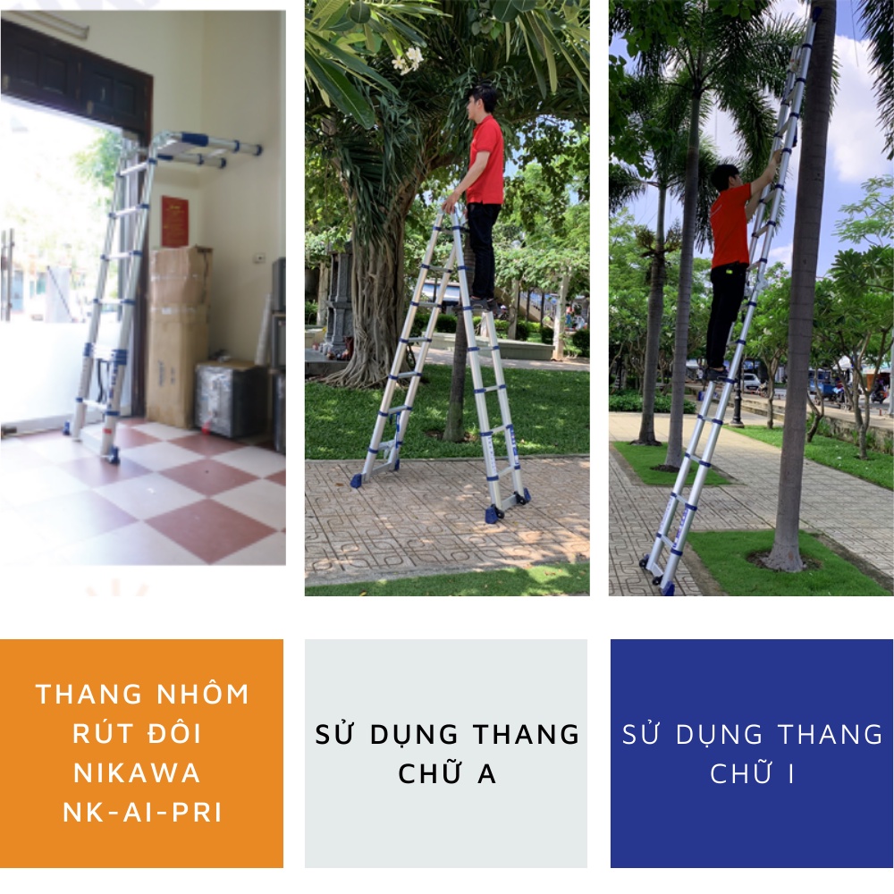 Thang nhôm rút đôi chữ A Nikawa NK-44AI-Pri, 7 bậc, 2.1m nhập khẩu Nhật Bản, bảo hành 18 tháng