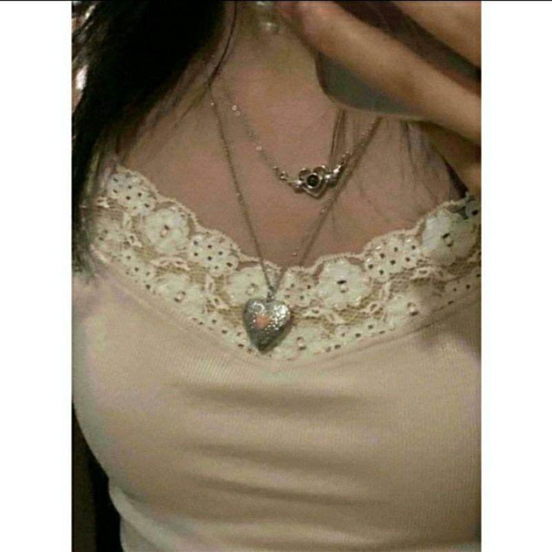 ⋆ ˚｡⋆୨୧˚ 2 set vòng cổ bạc mặt hình trái tim vintage coquette y2k! Vòng cổ thời trang hình trái tim cho phụ nữ ˚୨୧⋆｡˚ ⋆