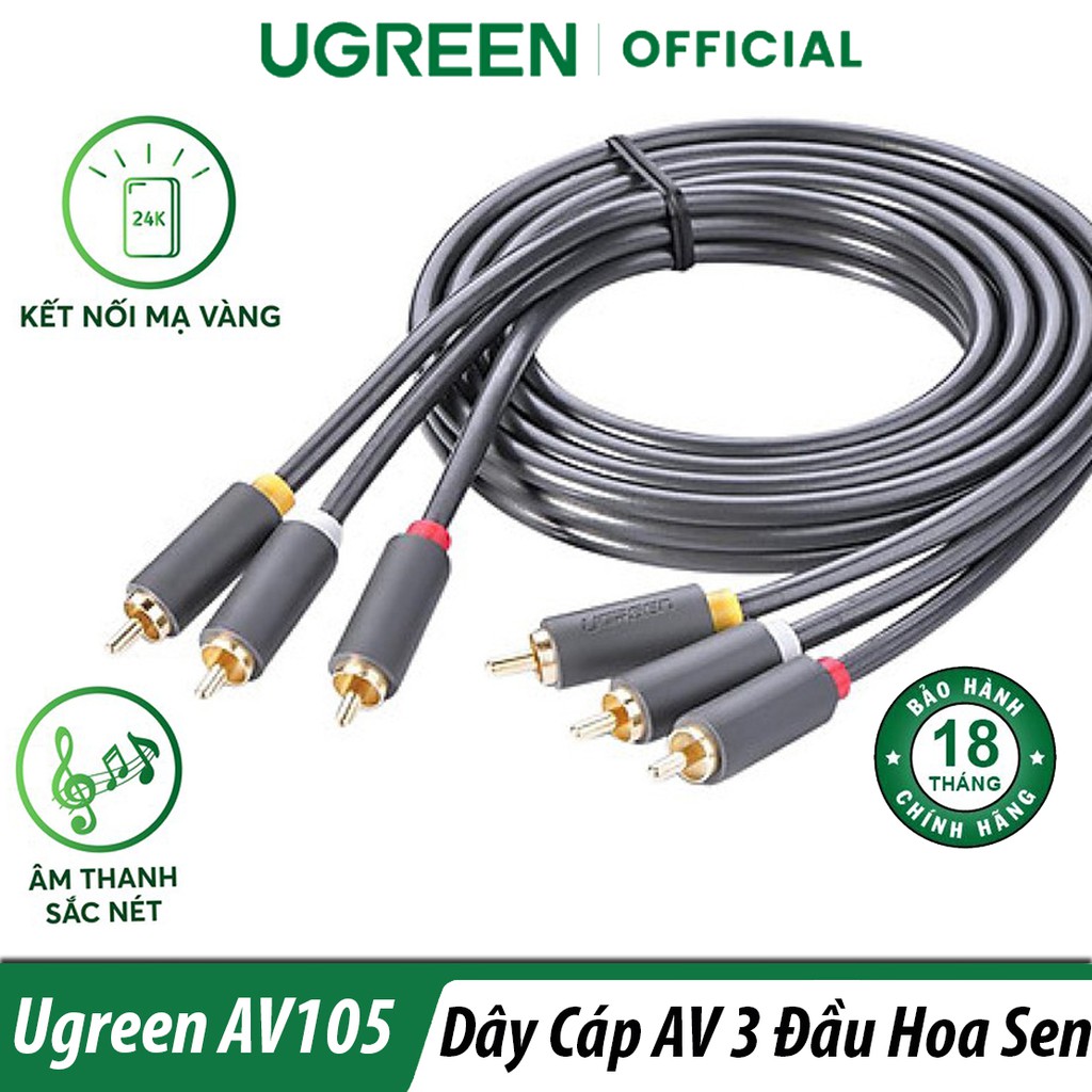Cáp AV 3 Đầu Mạ Vàng Ugreen AV105 Chính Hãng