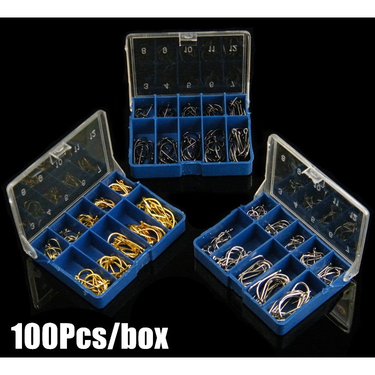 Hộp 100 lưỡi câu cá sắc bén 10 kích cỡ