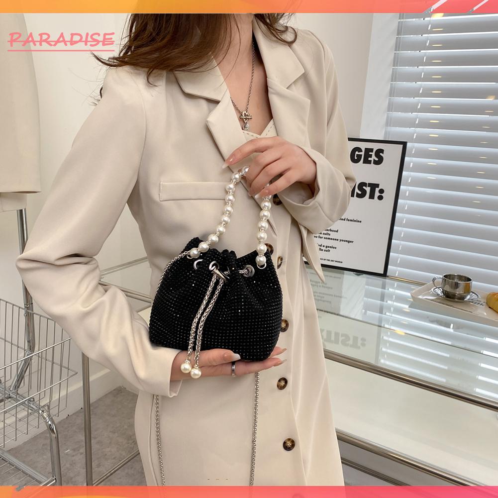 Túi Xách Dây Rút Đính Đá Ngọc Trai Giả Thời Trang