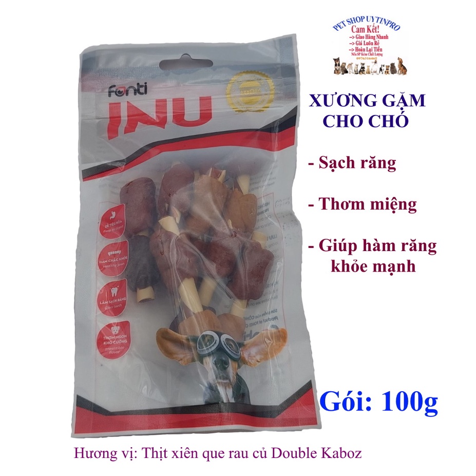 Xương gặm cho Chó FONTI INU C10-1 hương thịt xiên que rau củ Double Kaboz Gói 100g Làm sạch răng Hàm chắc khỏe Sx tại VN