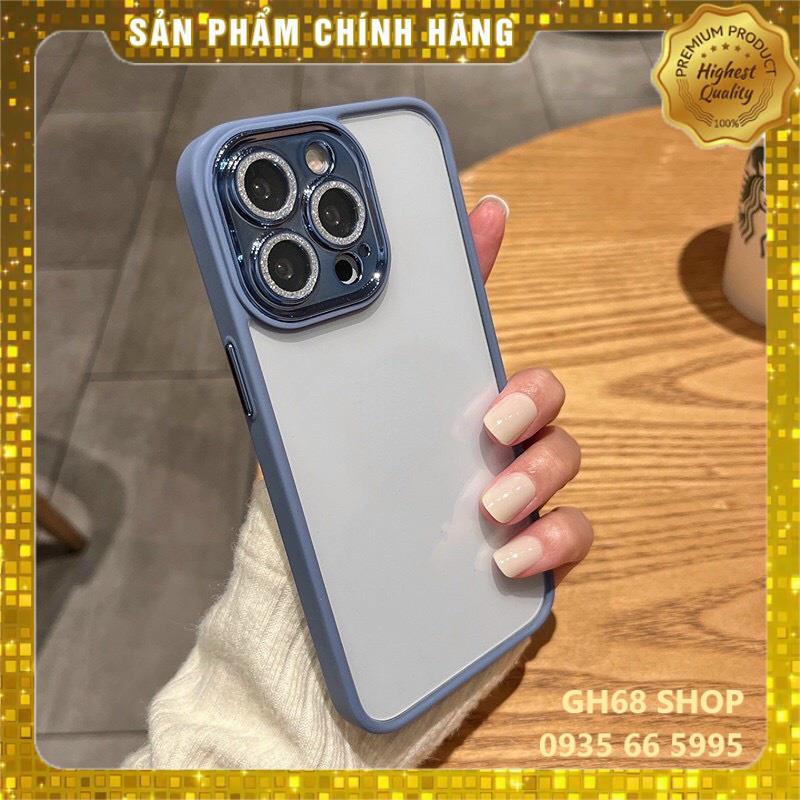 Ốp lưng Miruyi kính trong viền màu bảo vệ camera gắn đá nhũ cho iPhone 13 / 13 Pro / 13 Pro Max siêu đẹp sang trọng