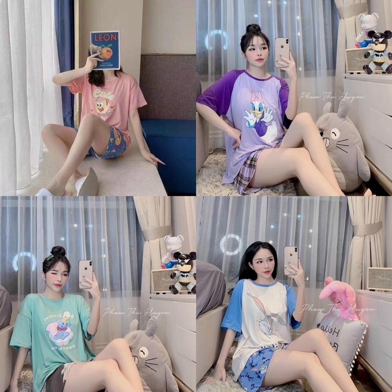 Đồ bộ mặc nhà- Đồ bộ đùi hoạ tiết cute- hình thật