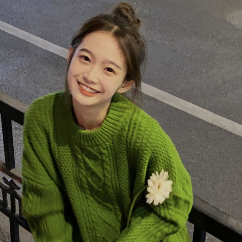 Áo Len Tay Dài Dáng Rộng Màu Xanh Lá Phong Cách Hàn Quốc Thời Trang Cho Nữ