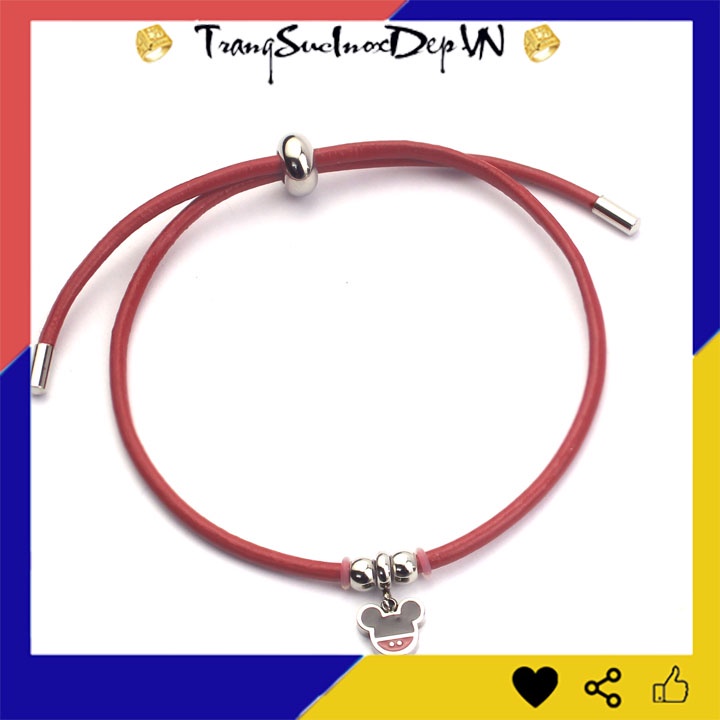 Vòng tay nữ dây da kiểu rút màu đỏ phối phụ kiện inox màu trắng không đen vô cùng xinh xắn, đáng yêu - Nhiều mẫu dễ chọn