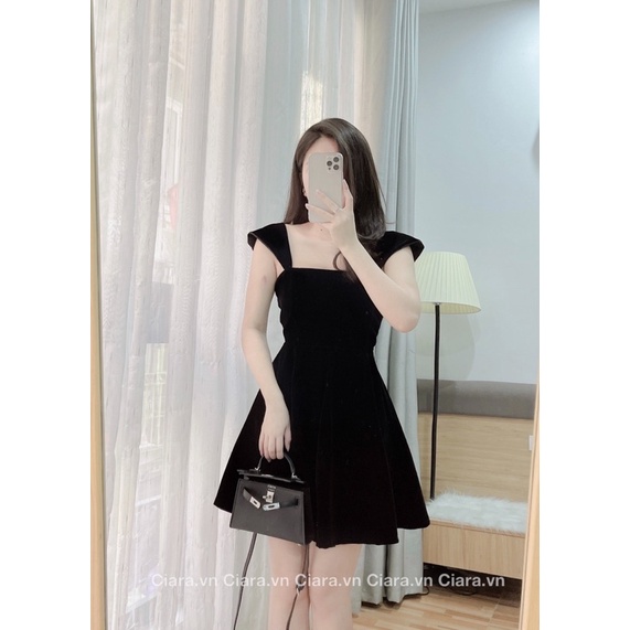 Váy nhung cánh tiên tay ngắn