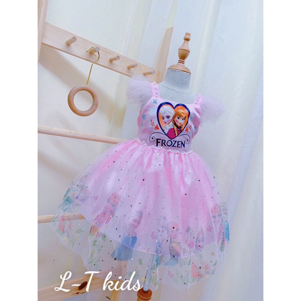 Váy bé gái váy Elsa, TẶNG BỜM, đầm công chúa Elsa ngắn tay đẹp đáng yêu cho bé, Từ 8-20kg