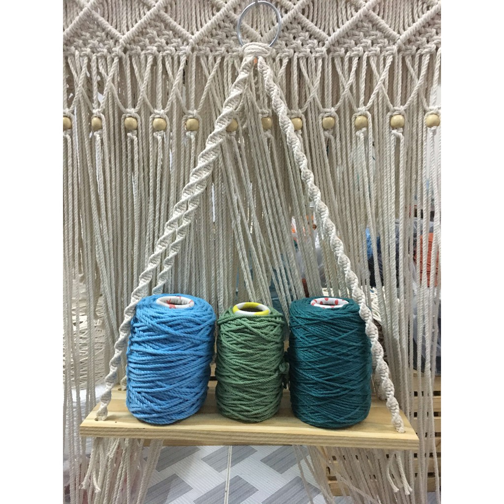 Kệ gỗ treo tường macrame ngang 50cm x 24cm dây thừng trắng làm giá sách, kệ trang trí | Macrame wooden shelf