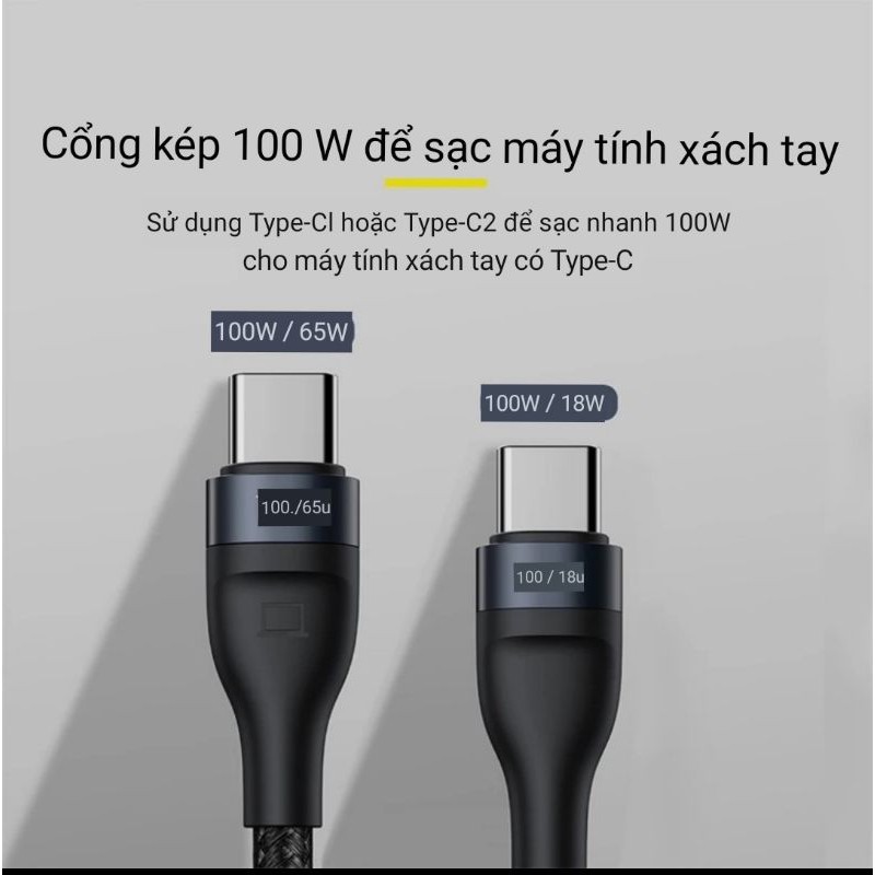 Cáp Sạc 100W TypeC to 2 TypeC Cho MacBook / Laptop Ipad Samsung Huawei