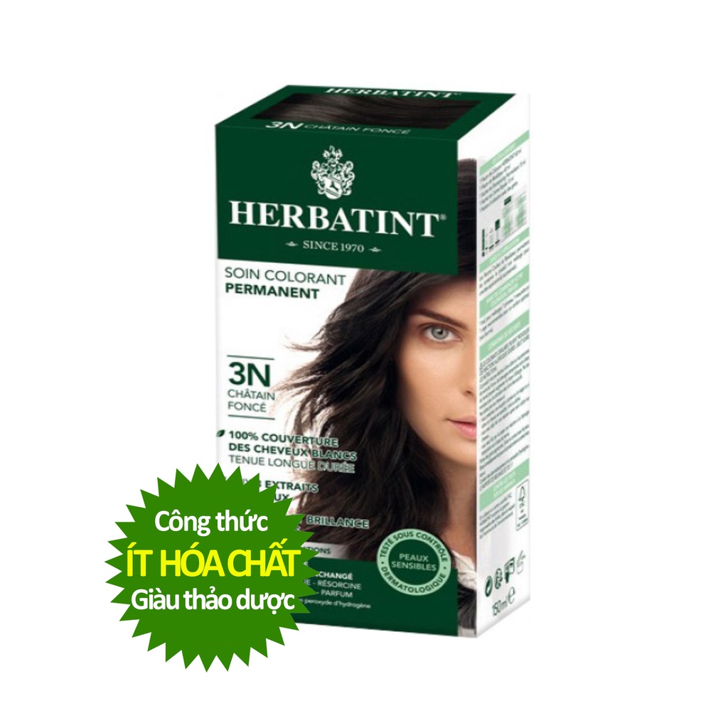 [Màu hạt dẻ đậm 3N] Gel nhuộm, dưỡng tóc với 8 thảo dược Herbatint chính hãng Ý