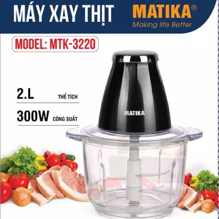 Máy xay thịt cá Matika MTK-3220-2lit-cối thuỷ tinh-300W-say đa năng,máy khoẻ,bền,đẹp,chính hãng,giá rẻ-bảo hành 12 tháng