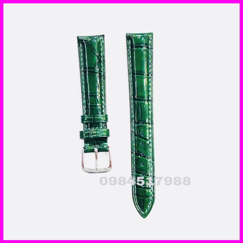 Dây đồng hồ nam nữ da bò màu xanh lá cây đủ size 12-20mm