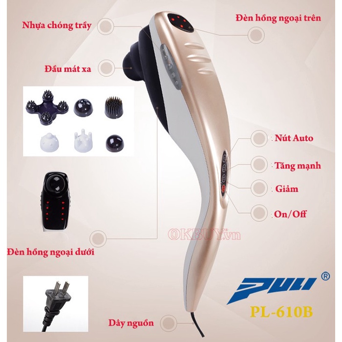 Máy Massage Cầm Tay Cá Mập 6 Đầu Puli PL-610B Chính Hãng