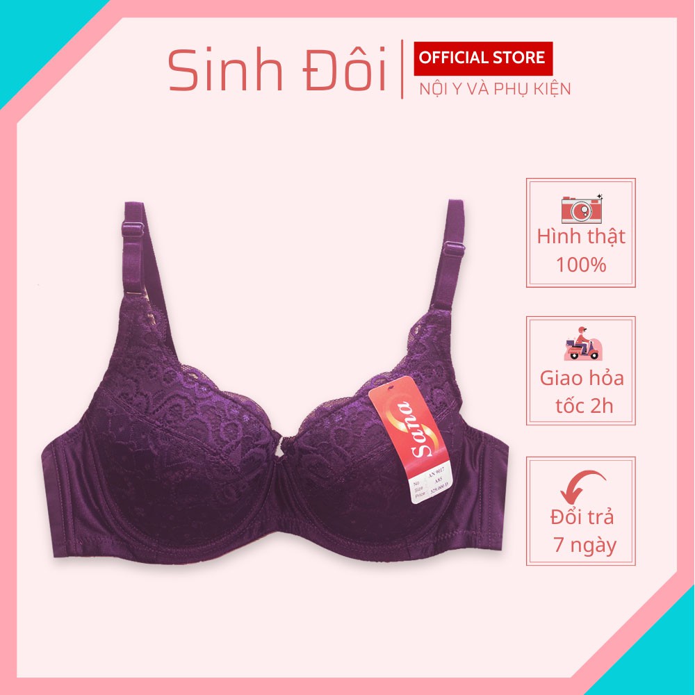 Áo ngực nữ ren nâng ngực Sana 9017 có gọng mút vừa có thể tháo rời cúp xéo nguyên ngực size 34-36-38