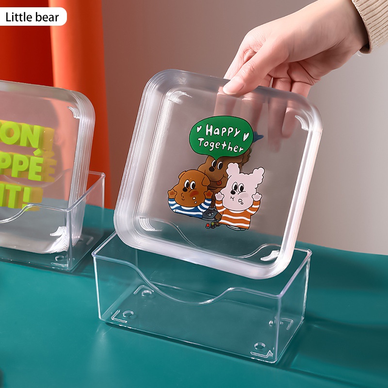 Only HOUSE Đĩa Nhỏ Trong Suốt Hình Vuông In Hình Xương Gấu Đựng Thức Ăn Nhanh Trái Cây Xương Rồng Hoạt Hình Dễ Thương