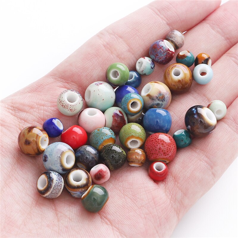 Hạt charm sứ hình tròn đều dùng làm bông tai vòng tay vòng cổ trang sức thủ công 6mm 8mm 10mm