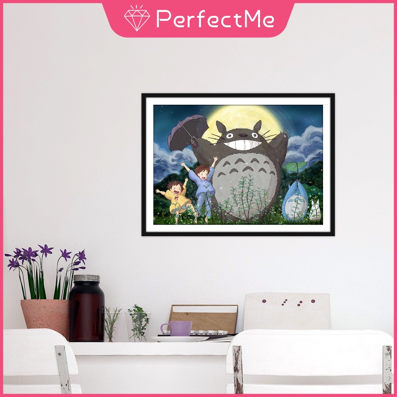 Bộ tranh đính đá 5D họa tiết hoạt hình Totoro xinh xắn kích thước 40X30cm DIY