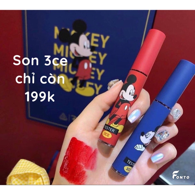 Combo Son 3CE Mickey tặng kèm 1 KHOÁ SON THẦN THÁNH | BigBuy360 - bigbuy360.vn