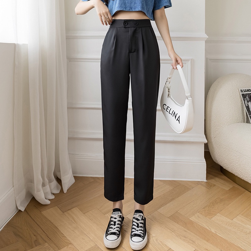 Quần baggy nữ công sở cạp cao cúc lệch gấu bằng dáng đẹp cao cấp Q068