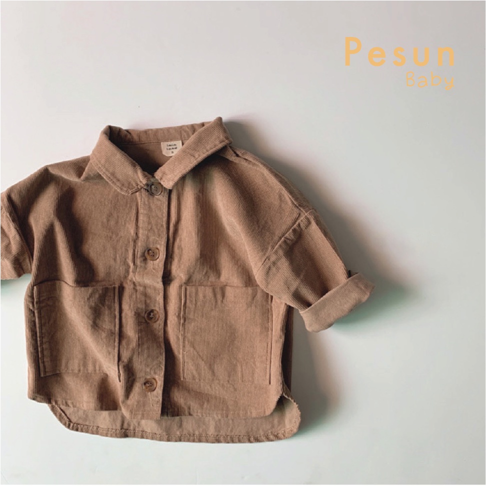 Áo Sơ Mi Tay Dài Nhung Gân Nâu Cho Bé 0-2 Tuổi