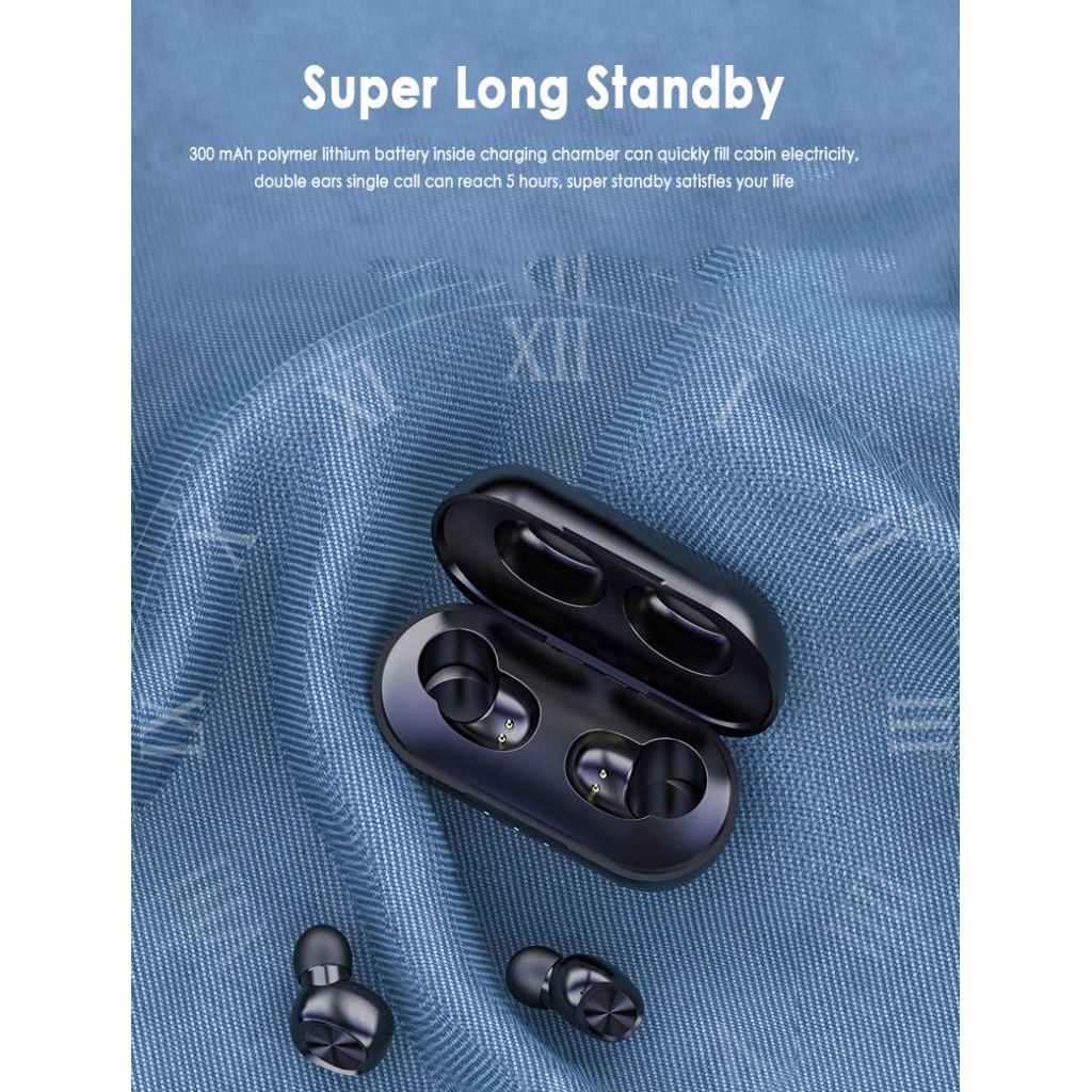 【vl】B5 TWS wireless Bluetooth 5.0 headset touch control 9D stereo earphone waterproof with charging box