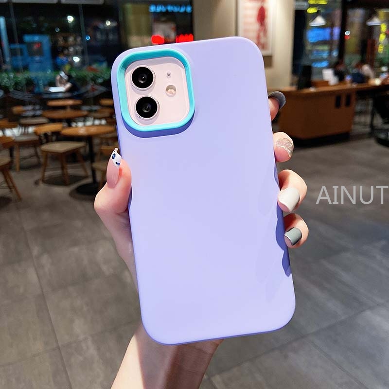 Ốp Điện Thoại Silicone TPU Màu Kẹo 3 Trong 1 Cho iPhone7 8 Plus 11 12 13 Pro Max X XS XR XSMAX