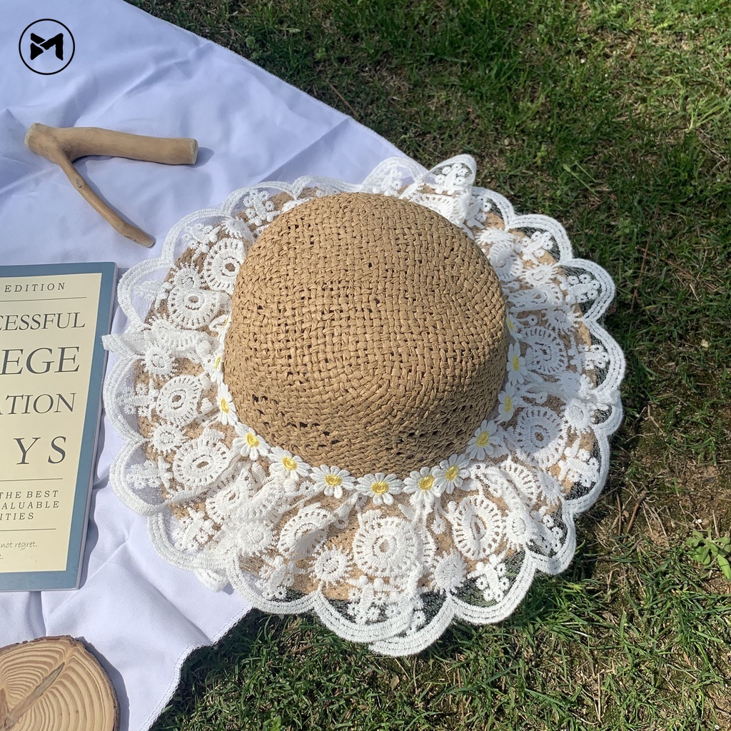 Mũ Cói Phối Ren Chống Nắng Phong Cách Công Chúa Dễ Thương Cho Các Bé