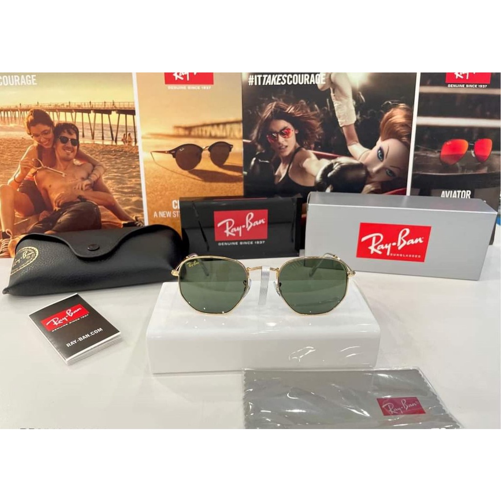 Kính mát chính hãng RayBan Hexagonal Legend Gold Green Classic G-15 Unisex Sunglasses RB3548 919631 54