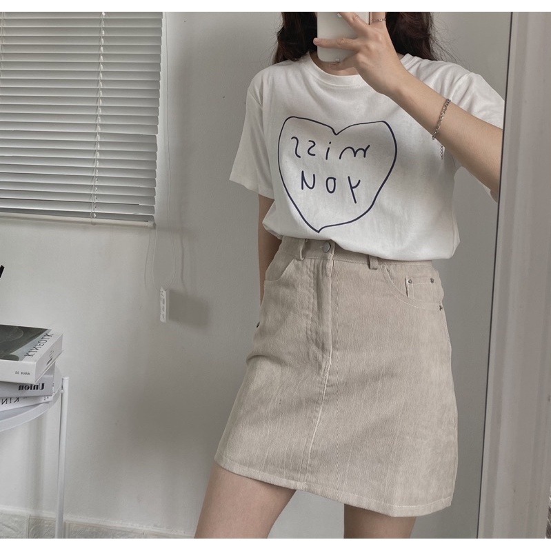 Áo phông chữ missyou mix chân váy jean Melimeli