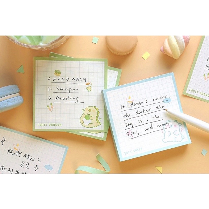 Giấy note ghi chú CARD LOVER kẻ caro hình khủng long đáng yêu