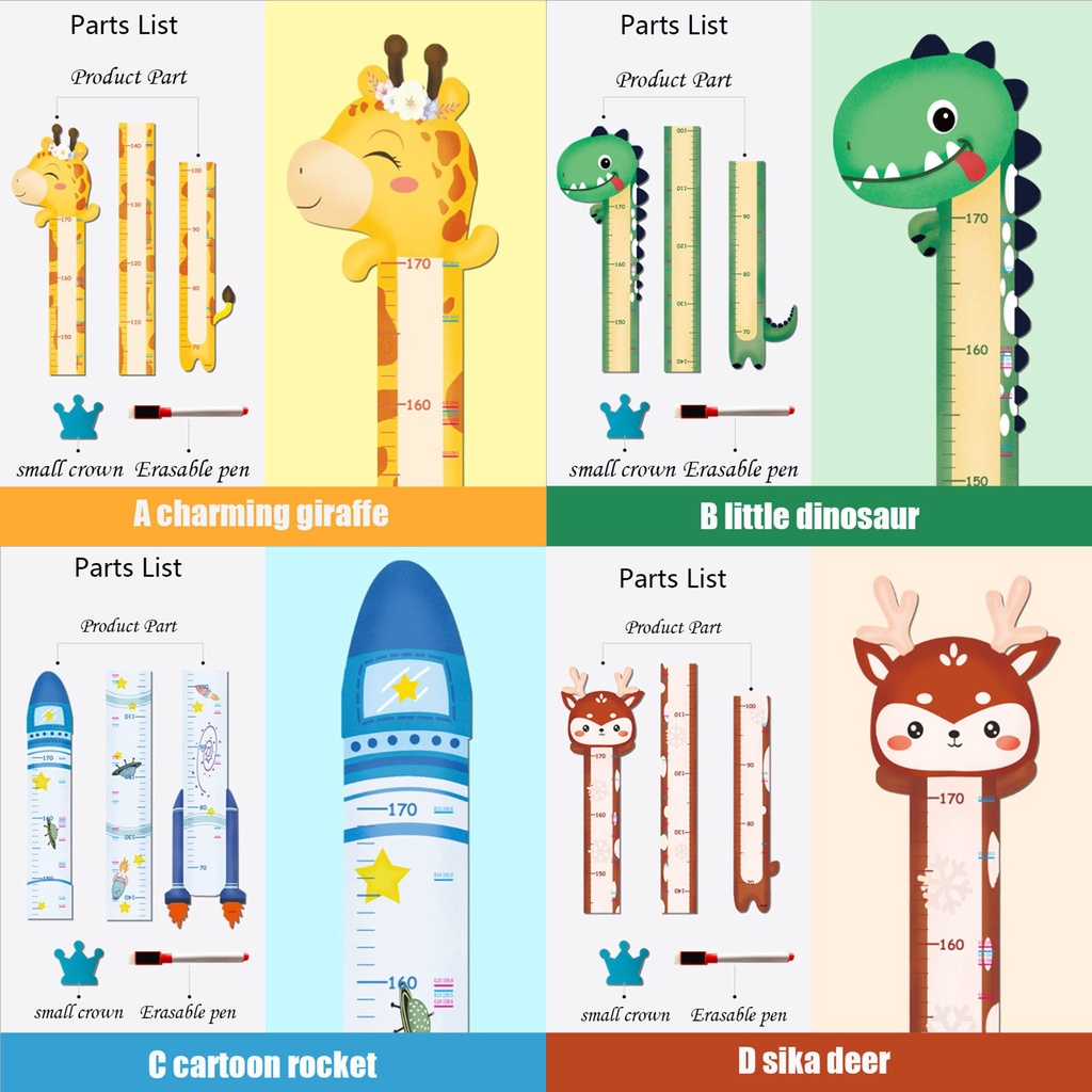 Thước Đo Chiều Cao Dán Tường Tự Dính Hình Hươu Cao Cổ Khủng Long Hoạt Hình Dễ Thương Chống Nước Có Thể Tháo Gỡ Trang Trí Nhà Cửa
