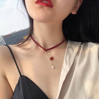 Vòng cổ choker nhung mặt trái tim kiểu thời trang Hàn - Nhật
