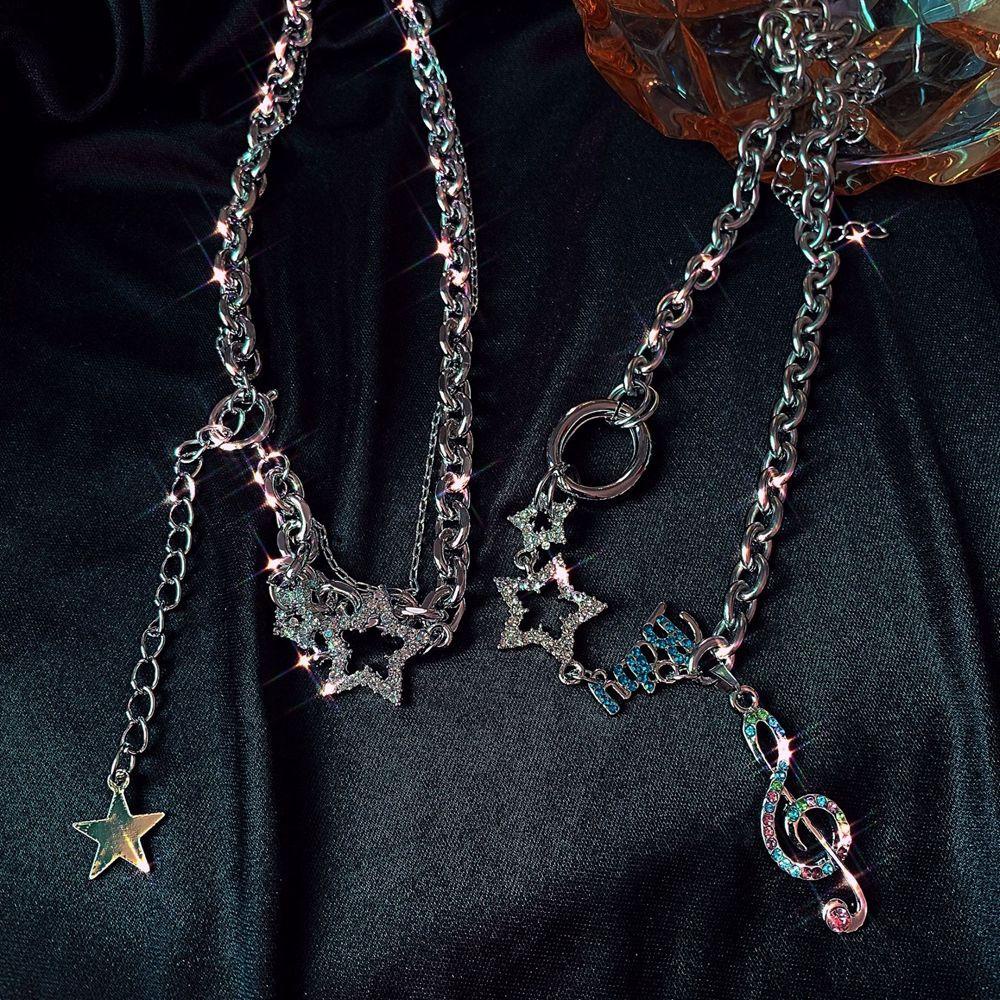 Vòng cổ Hai Lớp Mặt Ngôi Sao Hình Học Đơn Giản Phong Cách Hàn Quốc