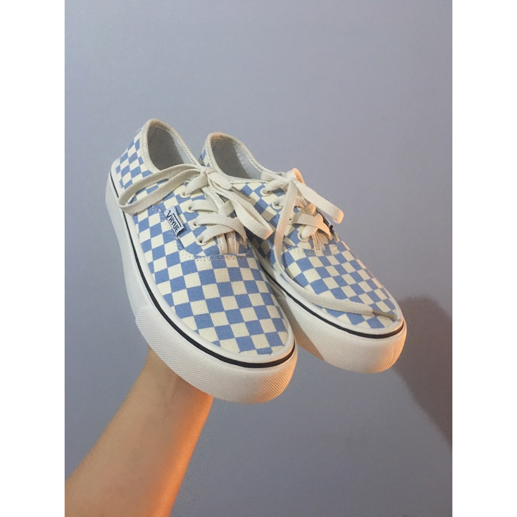 Giày Vải Dây Buộc Kẻ Caro Xanh Trắng Siêu HOT