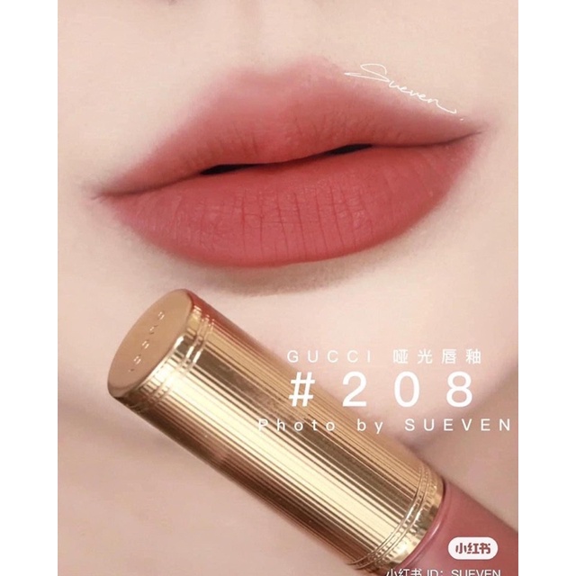 Có sẵn - Son kem GUCCI Liquid Matte 208 They Met in Argentina màu hồng đất