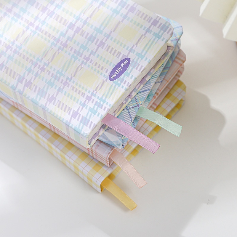 Sổ Tay Slim Weekly Planner Bìa Caro Pastel Ruột Kẻ Ô Vuông 96 Trang