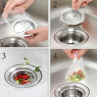 COMBO 100 Túi Lọc Rác Bồn Rửa Chén, Chất Liệu Vải Lưới Có Thun Ở Đầu Dễ Sử Dụng - MTDDT