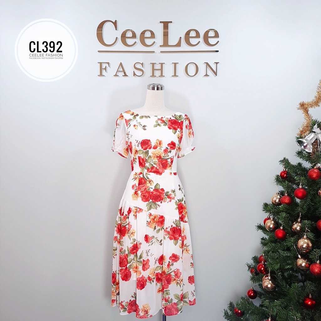 Váy đầm cổ thuyền, ngắn tay, chất vải voan mượt CL392