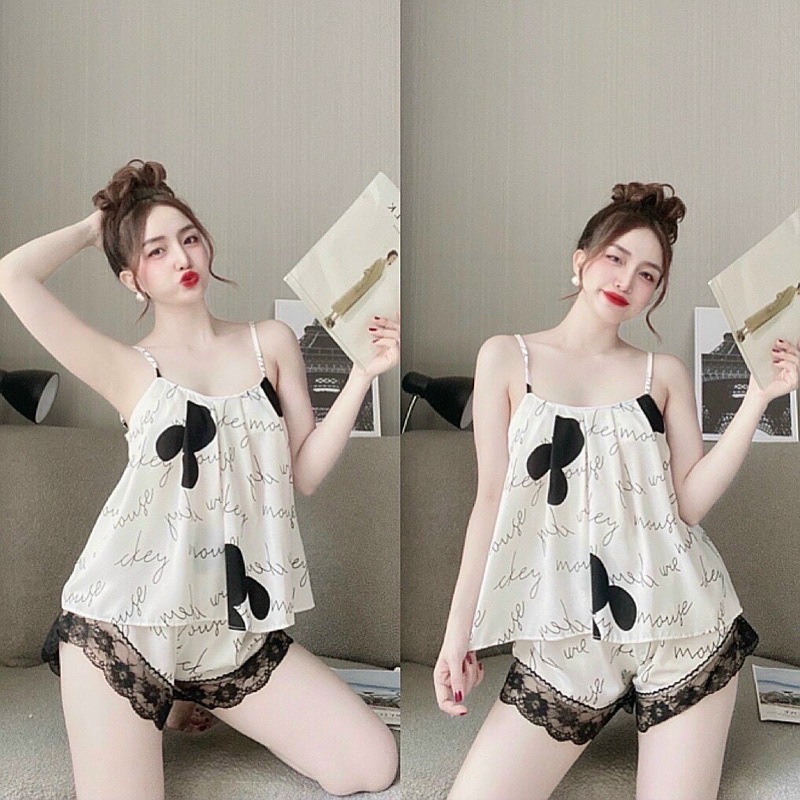Đồ bộ ngủ hai dây áo xếp ly lụa mango cao cấp | BigBuy360 - bigbuy360.vn