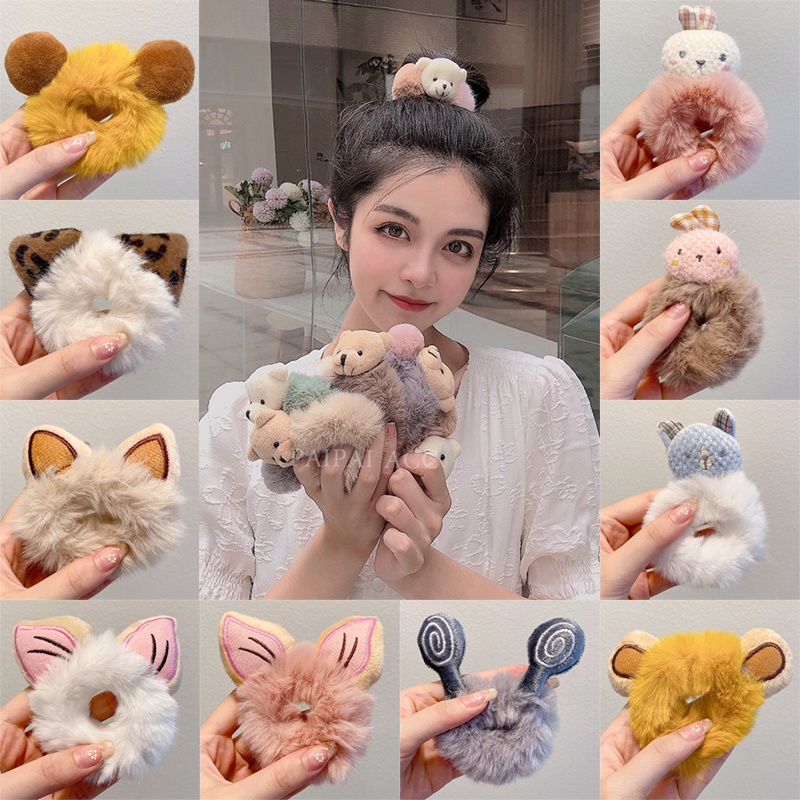 Dây buộc tóc hình thỏ nhồi bông dễ thương phong cách Hàn Quốc