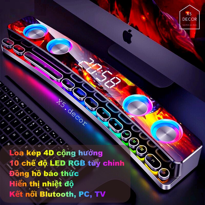 Loa Chuyên Gaming Máy Tính Soaiy SH39 - Bàn Phím Cơ Viền Bạc, Đồng Hồ Gương, Loa Bluetooth LED RGB - BẢO HÀNH 12 THÁNG